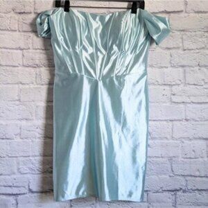 Sophia Thomas Satin Corset Mini Dress 12 Light Blue Off Shoulder 9015 Prom